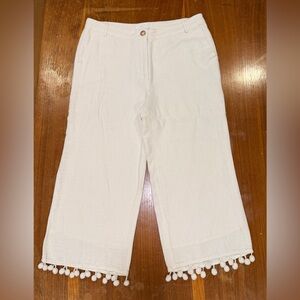 Anthropologie Ett:twa Cream Cropped Pants Linen Dangle Balls Fully Lined